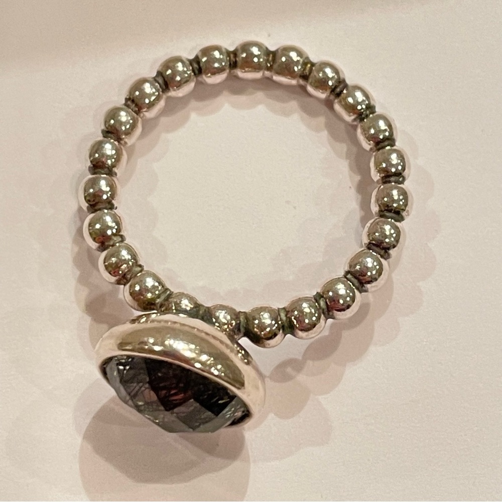 PANDORA Dark Enchantment Rutile Quartz Stackable Bubble Ring Sterling Si… - Picture 4 of 9